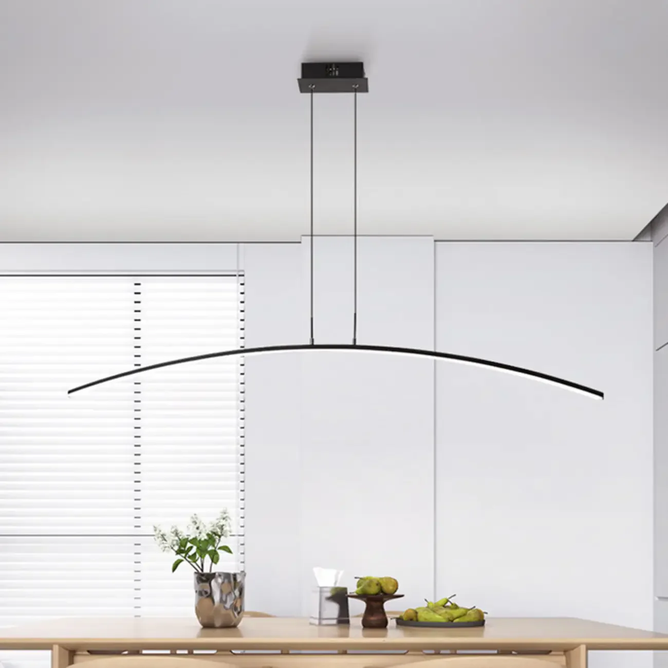 Black Linear Silica Gel Island Pendant Light Arch Shaped LED