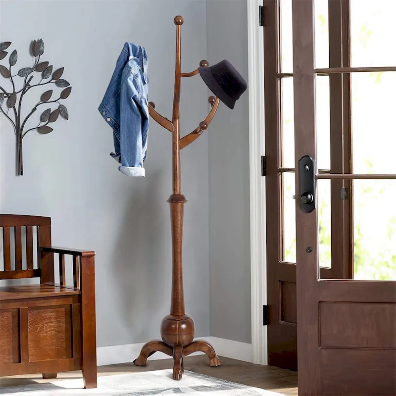 Rubberwood Freestanding Coat Rack with 8 Hooks - 24.5W x 70.87H