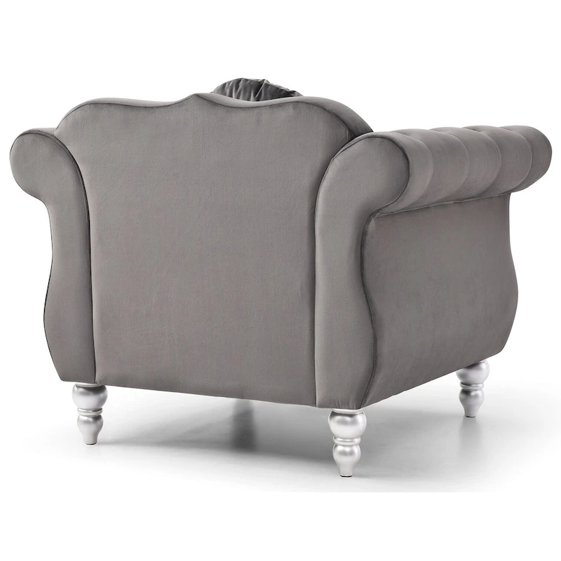 Hollywood Chesterfield Tufted Velvet Accent Chair with Round Throw Pillow - 39L x 35W x 34H