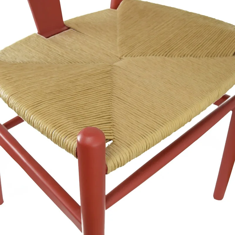 Set of 2 Wood Dining Chairs with Woven Rope Seat