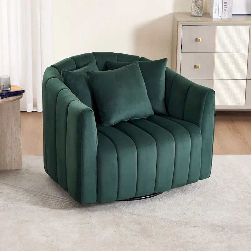 Modern Velvet Swivel Accent Chair,Sofa Chair with Pillows