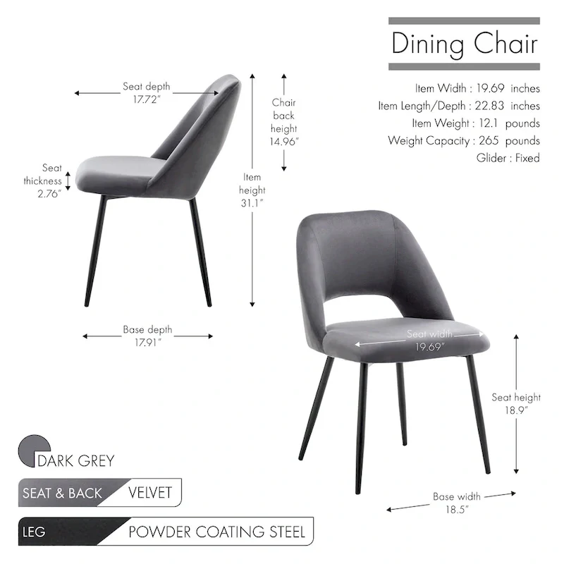 Velvet Dining Chairs with Steel Legs, Set of 2