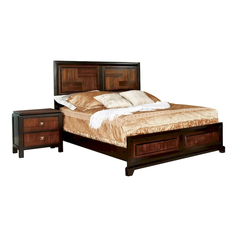 Jupa Transitional Walnut Wood 2-Piece Panel Bedroom Set by Furniture of America