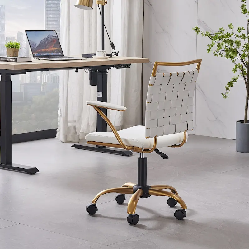 LUXMOD Goldtone Leather Mid Back Office Chair Swivel Computer Desk Chair