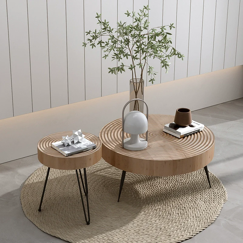 4 Legs Scandinavian Round Coffee Table with Wood Texture