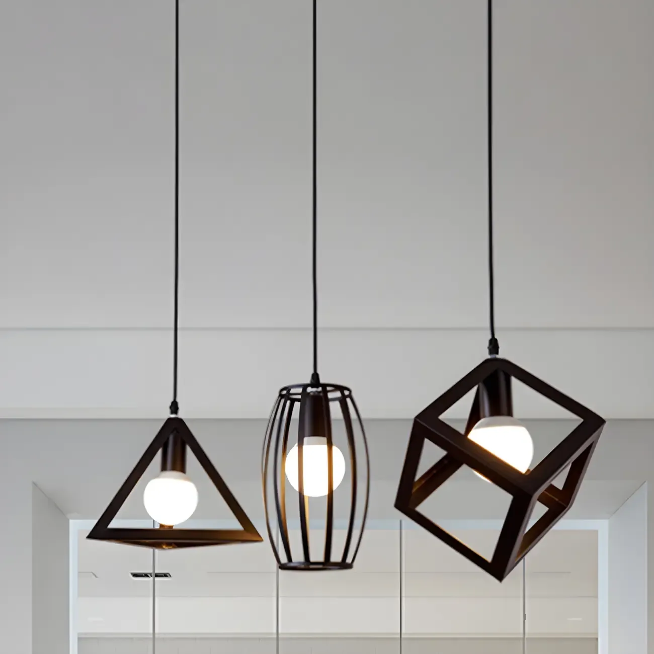 Industrial Black Metal Geometric Kitchen Island Pendant Light