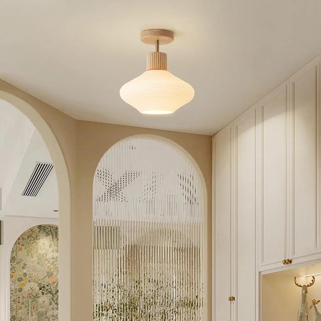 5 to 9 Inch Geometric Wooden Semi Flush Ceiling Light