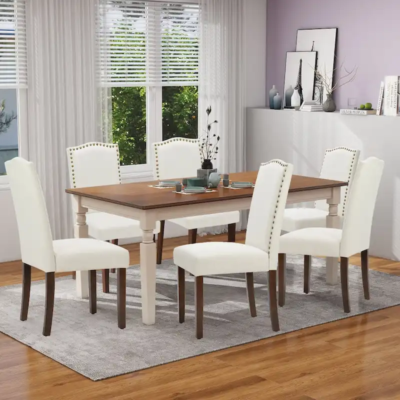 Dining Chairs Set of 2, Upholstered Dining Room Chairs Fabric Kitchen Chairs with Solid Wood Frame and Nailhead Trim