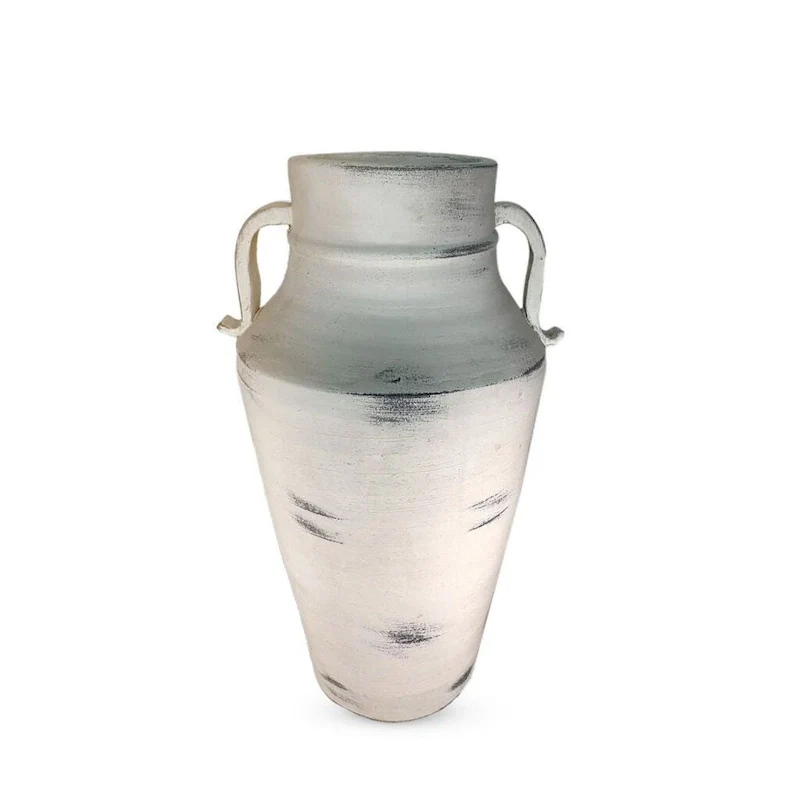 Barrel Shaped White Wash Ceramic Vase