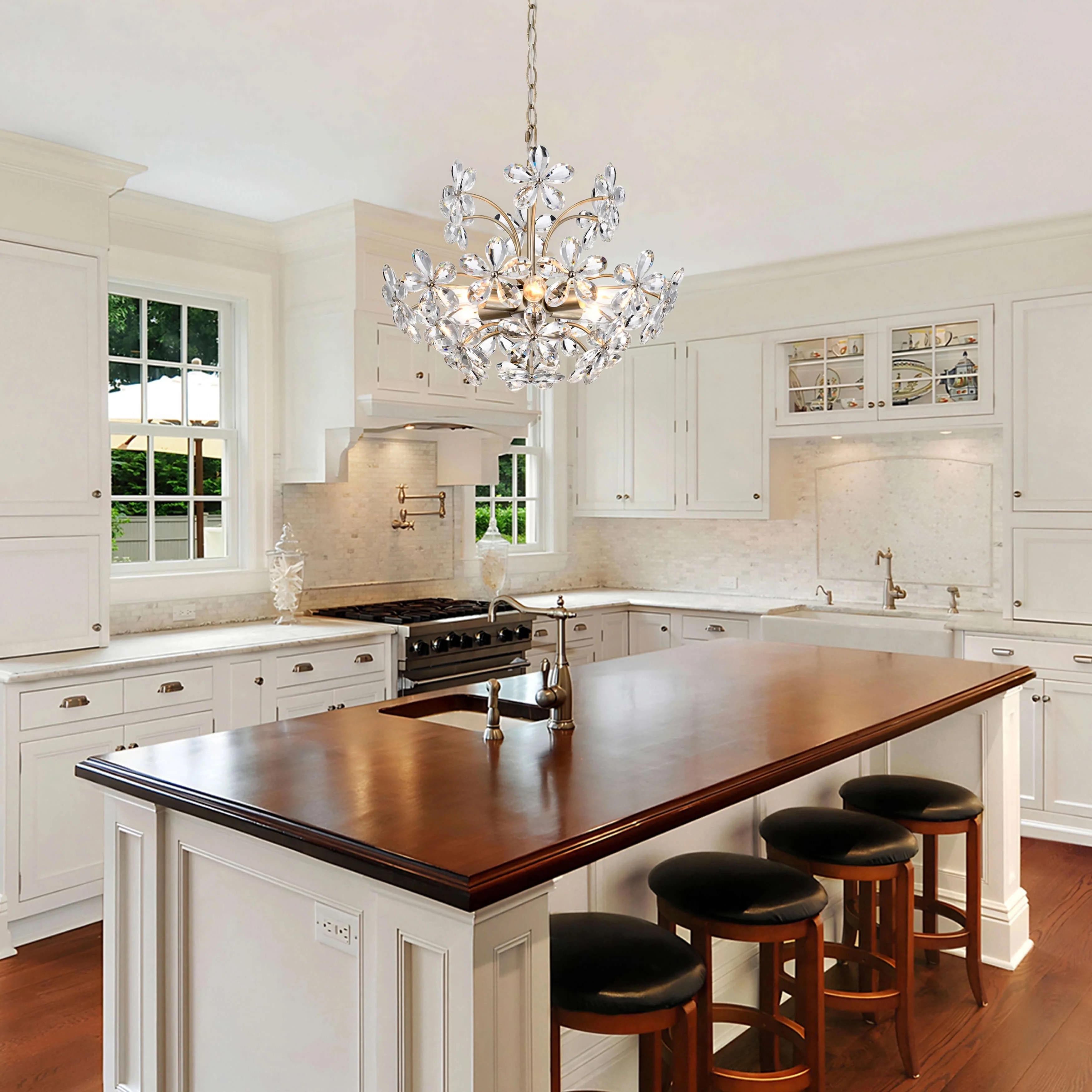 Rosa 6-Light Brushed Silver-ish Champagne Flower Crystal Chandelier