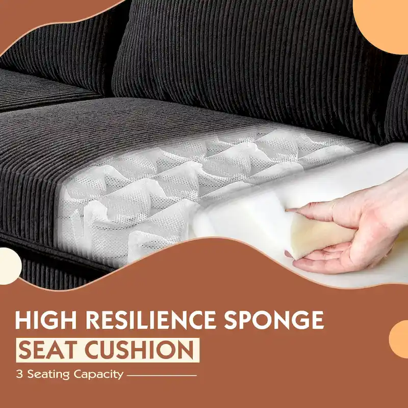 HOOOWOOO Living Room L-Shaped Polyester Fabric Reversible Chaise Sofa