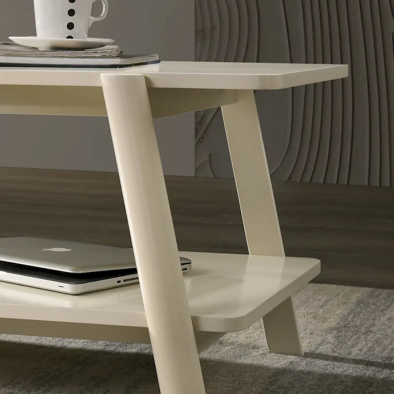 Mid-Century End Table - Wood, Sculptural Design, Storage Shelf, 26.77W x 21.65H