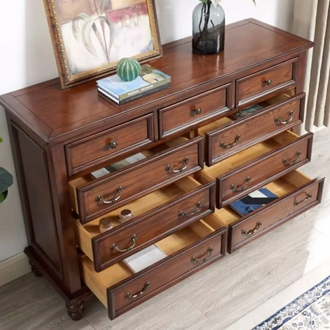 Traditional Brown Bronze Handle Wood 7-Drawer Dresser