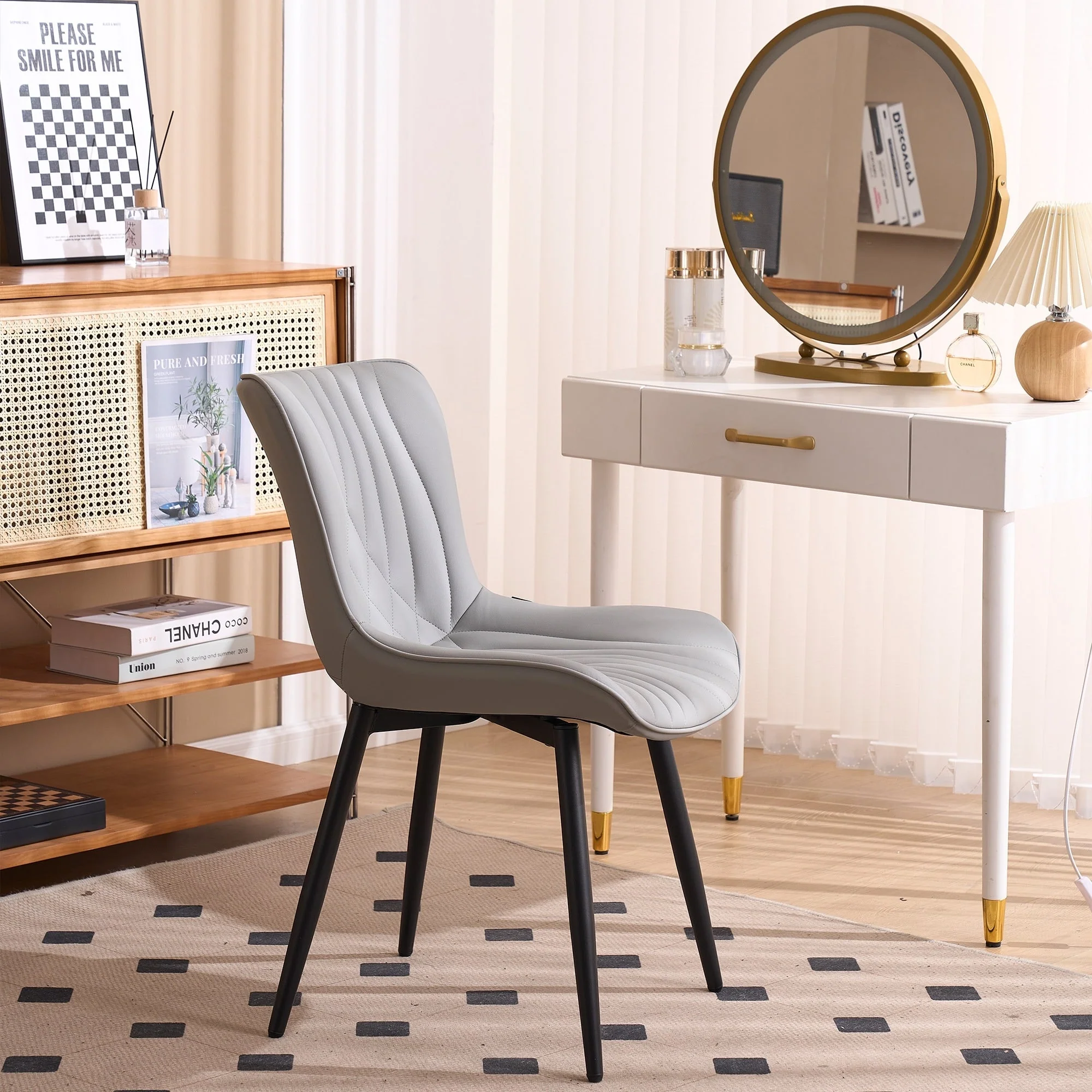 Modern Upholstered Leather Armless Dining Chairs Set of 2