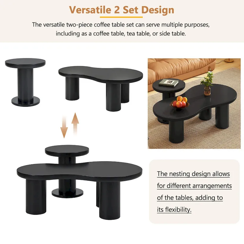 Set of 2 Nesting Cloud Coffee Table with Round Small Side Table