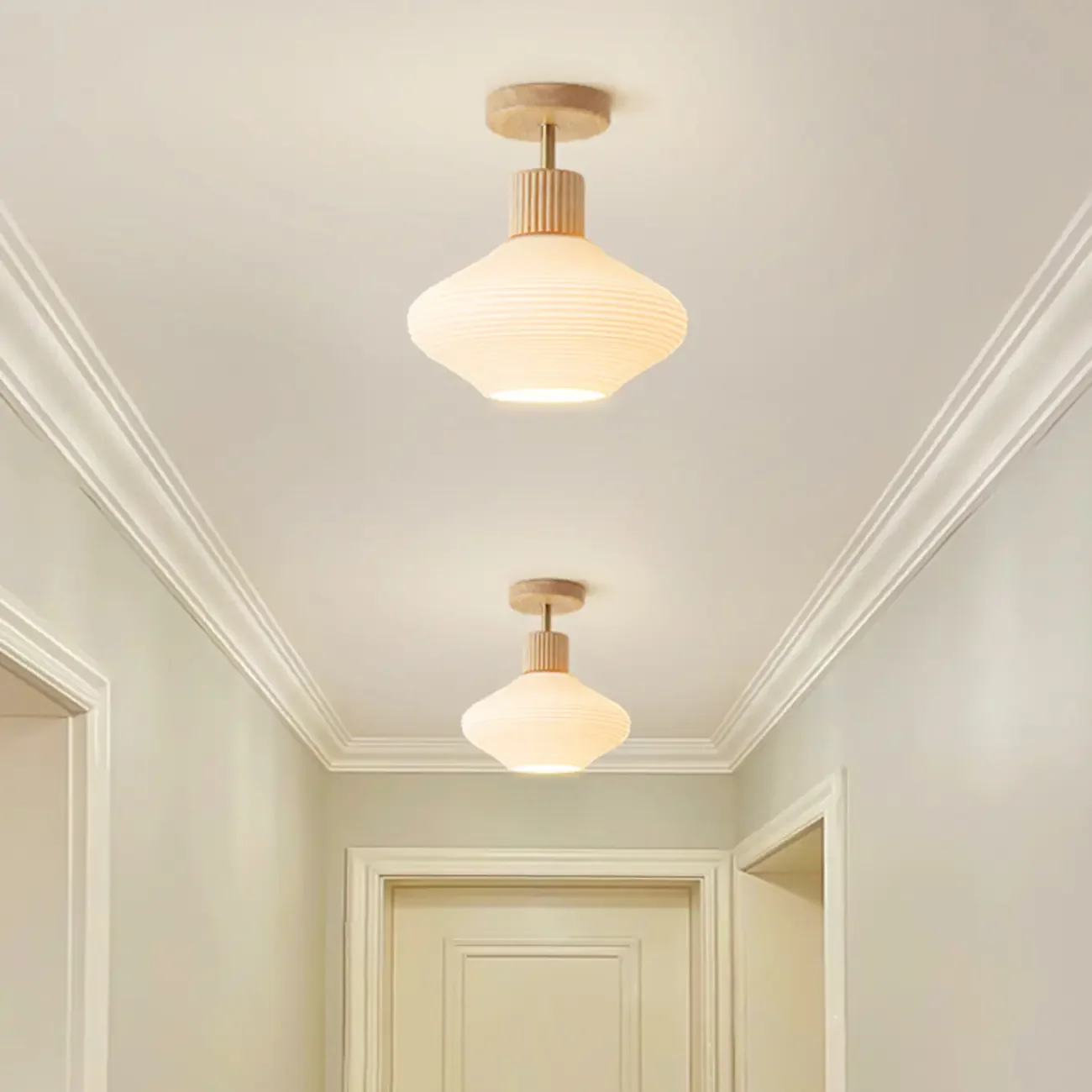 5 to 9 Inch Geometric Wooden Semi Flush Ceiling Light
