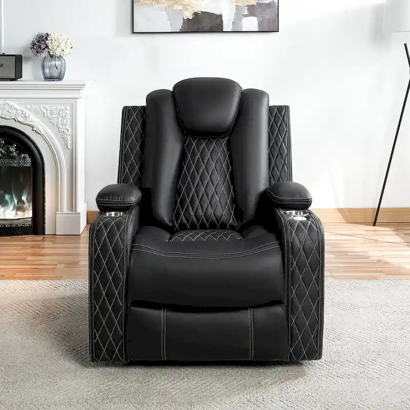 Premium Air Leather Home Theater Loveseat with LED Lights, Recliner with Built-in Speakers & Wireless Charging