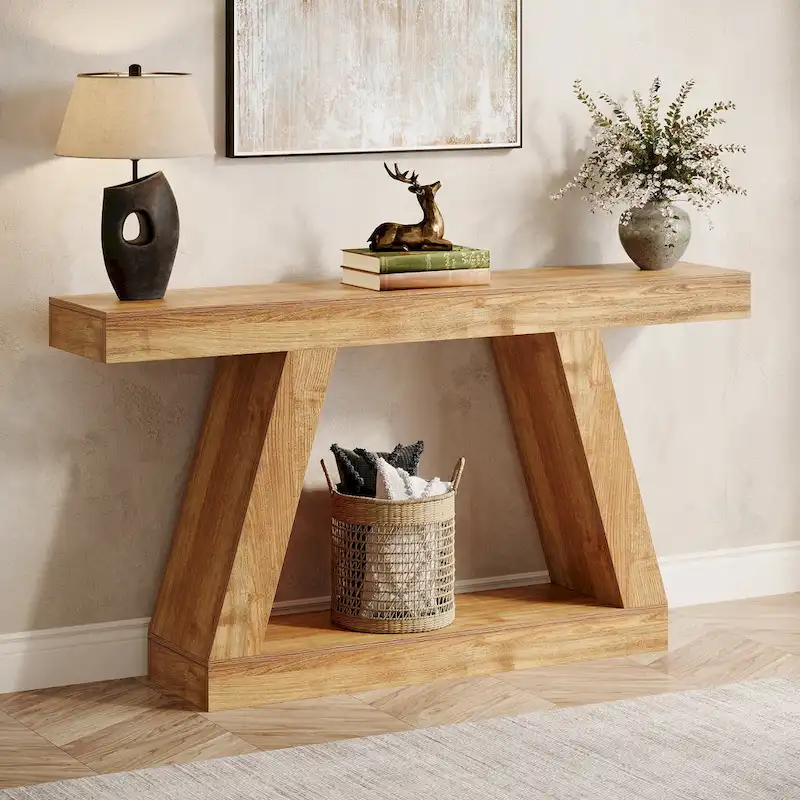55 Inches Farmhouse Wood Console Sofa Table with Storage - 11.81  D x 55.12  W x 31.5  H
