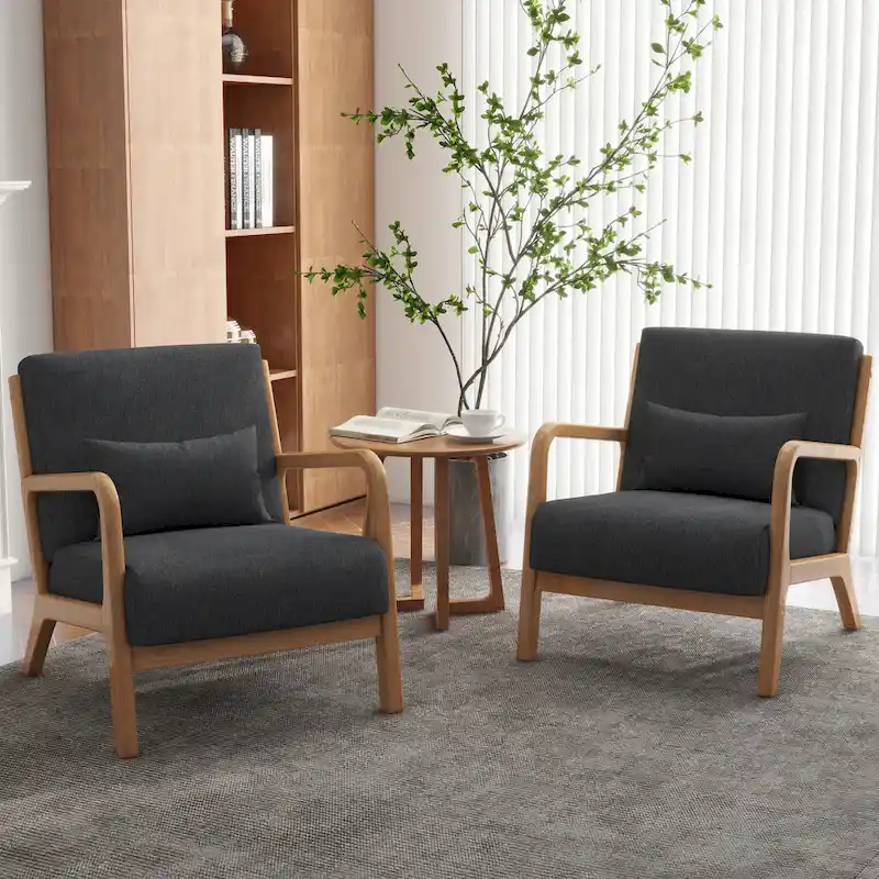 Upholstered Armchair Accent Chairs with Pillows Set of 2