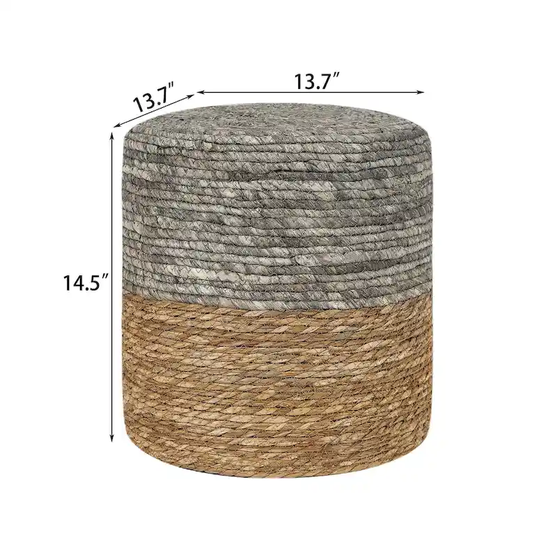 Adeco Round Ottoman Natural Cattail Hand Weave Foot Stool