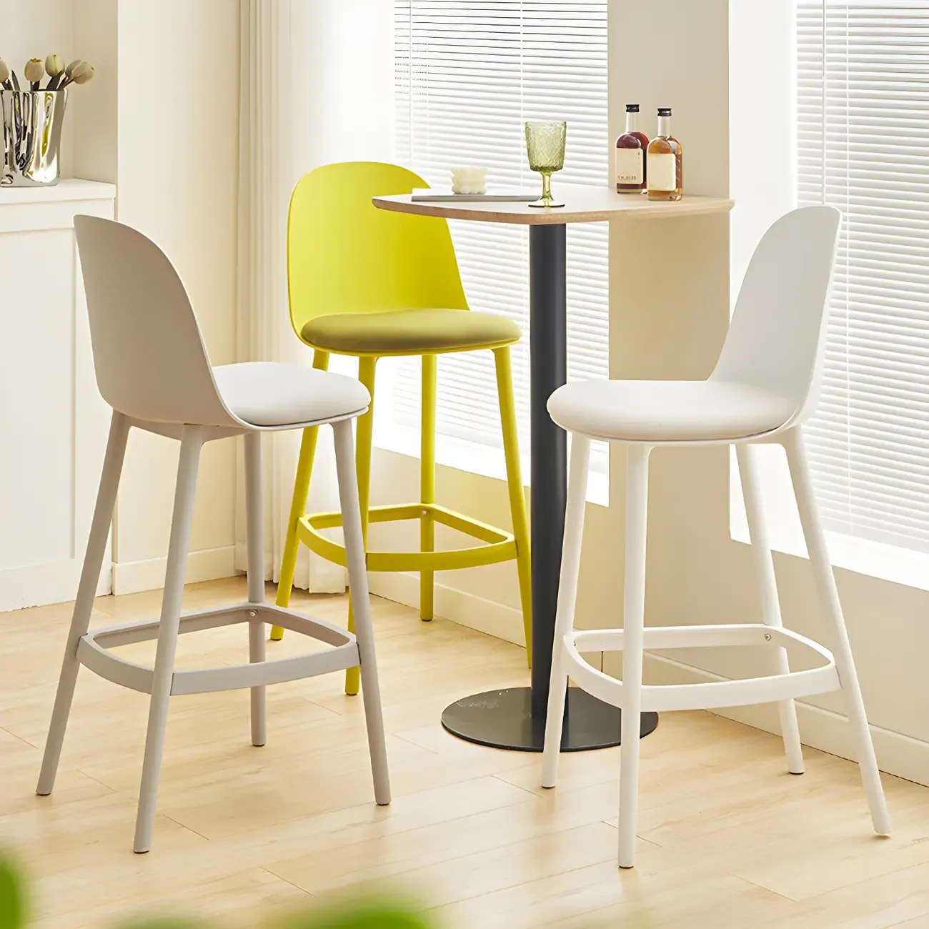 Modern Plastic Upholstered Bar Stool with Footrest