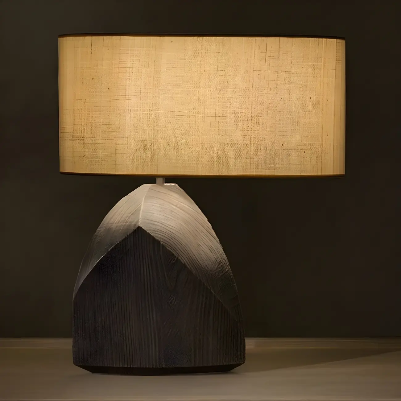 LED Natural Wood Fabric Bedside Table Lamp Japandi Style