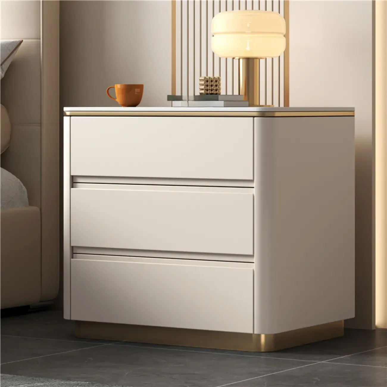 Modern Faux Marble Top Wood 3-Drawer Nightstand