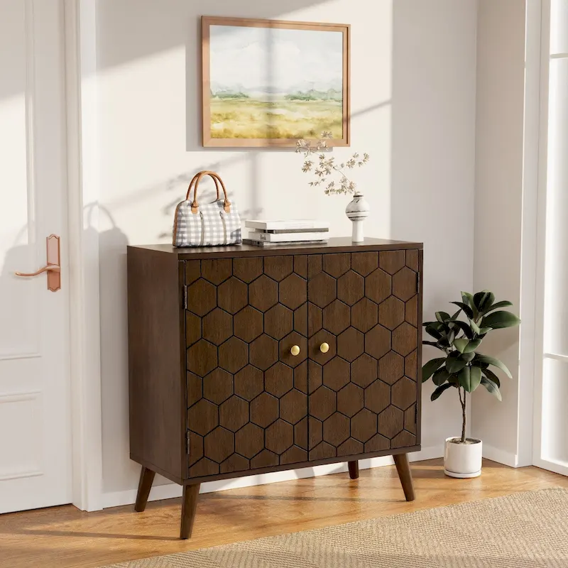 Dark Brown Storage Cabinet - Hexagonal Honeycomb Pattern - 32