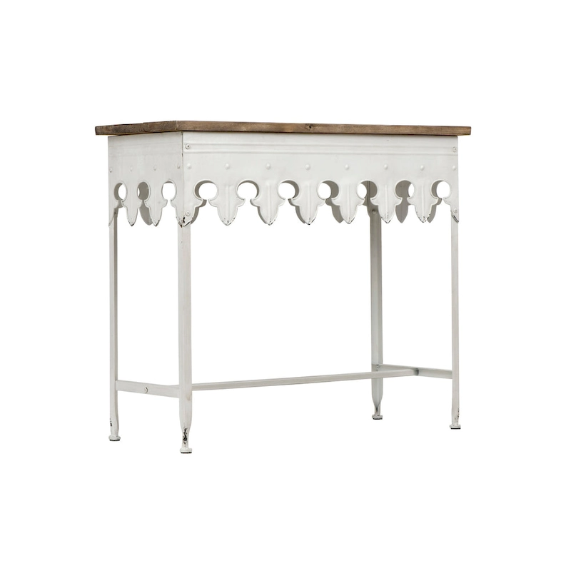 Zinc-Finished Metal and Wood Scalloped Edge Sofa Table