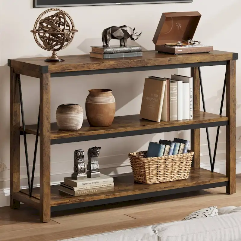 3 Tier Wood Narrow Farmhouse Entryway Table, Console Table