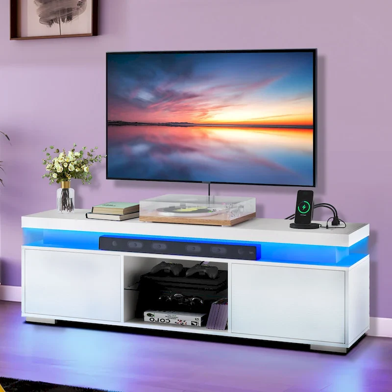 Moasis Modern TV Stand for TV 43-65 Entertainment Center Media Console with LED Lights