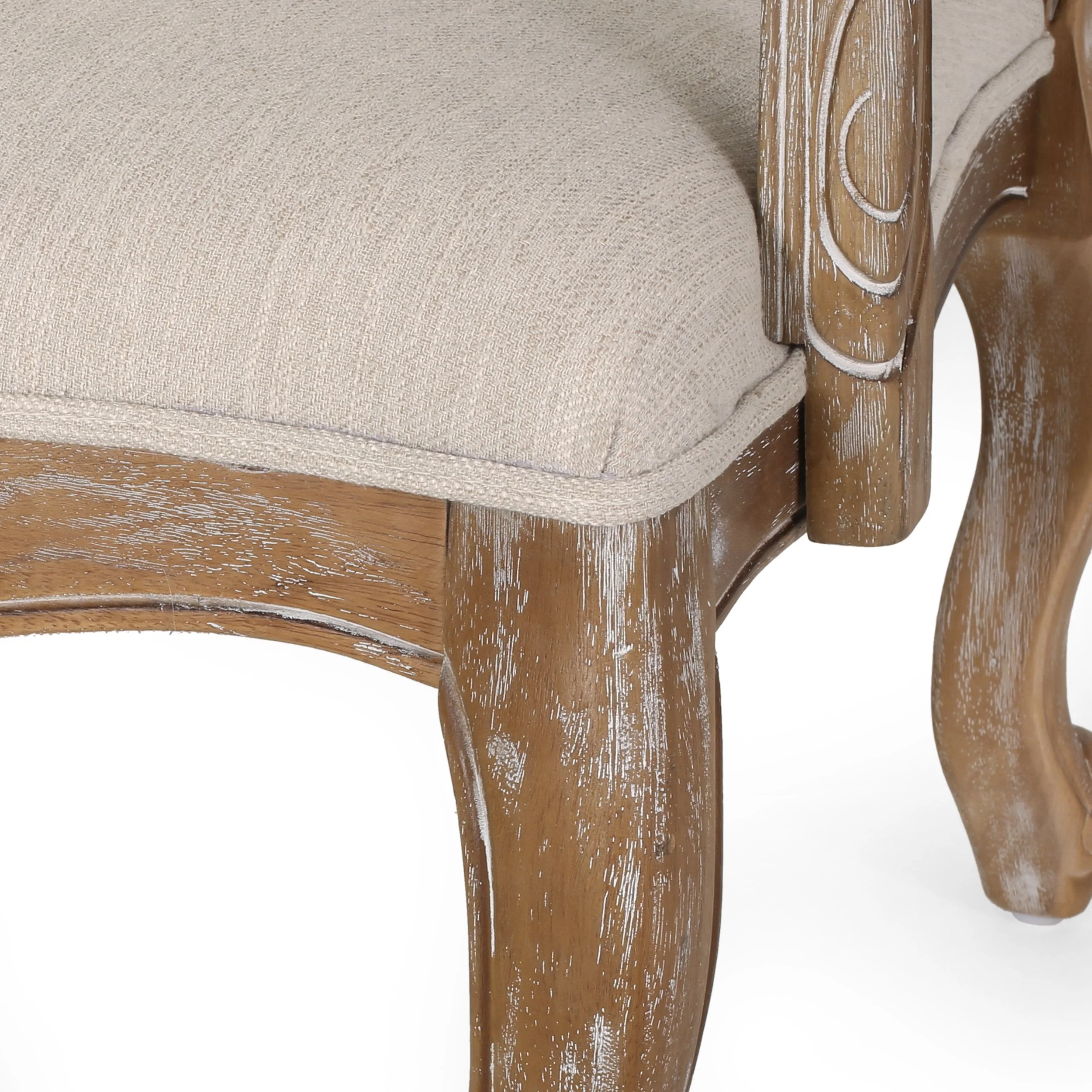 French Country Wood and Cane Upholstered Dining Armchair - NH542513