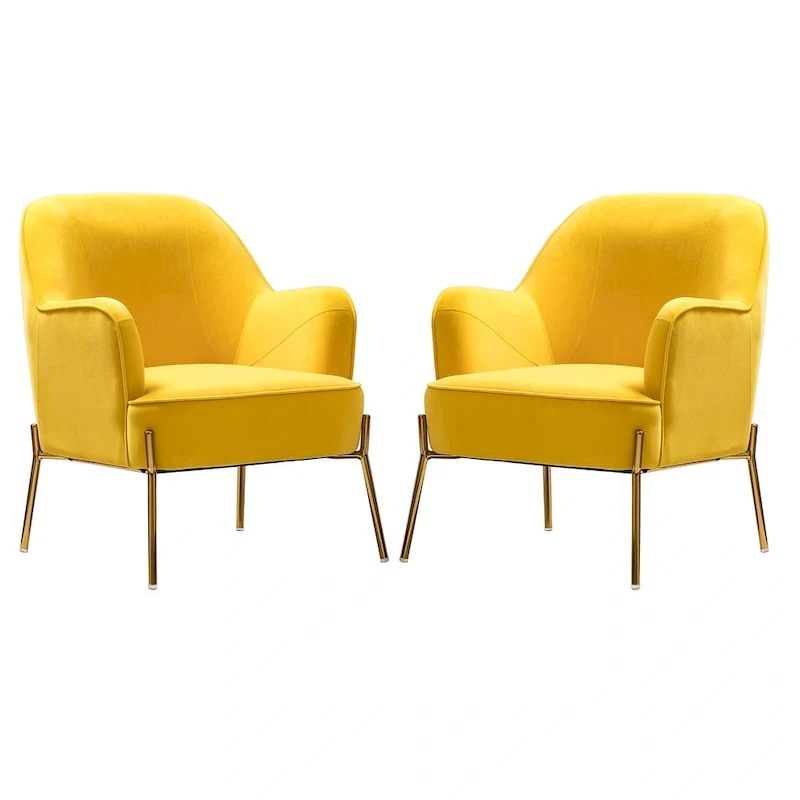 Marina Modern Velvet Accent Chair with Golden Legs Set of 2 by HULALA HOME