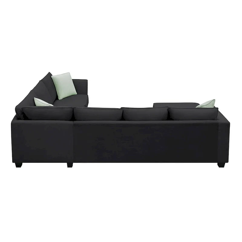 112-inch L-shaped 7-seat Modular Sectional Sofa with Ottoman and Three Pillows - 112W x 87D x 33H