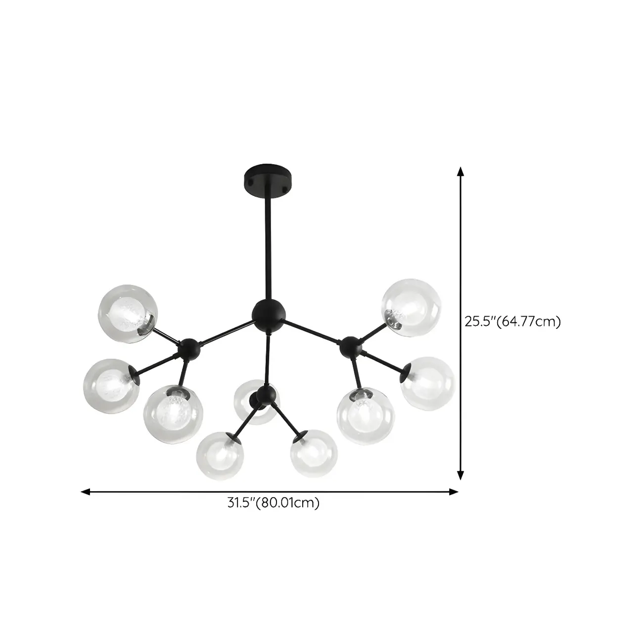 Modern Industrial Sputnik Black Glass 9-18 Light Chandelier