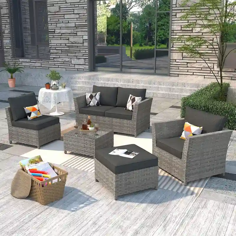XIZZI 6-piece Patio Wicker Furniture Set with Coffee Table