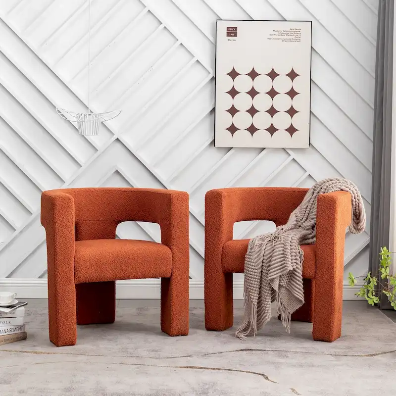 KINWELL 28 Wide Boucle Upholstered Square Armchair (Set of 2)