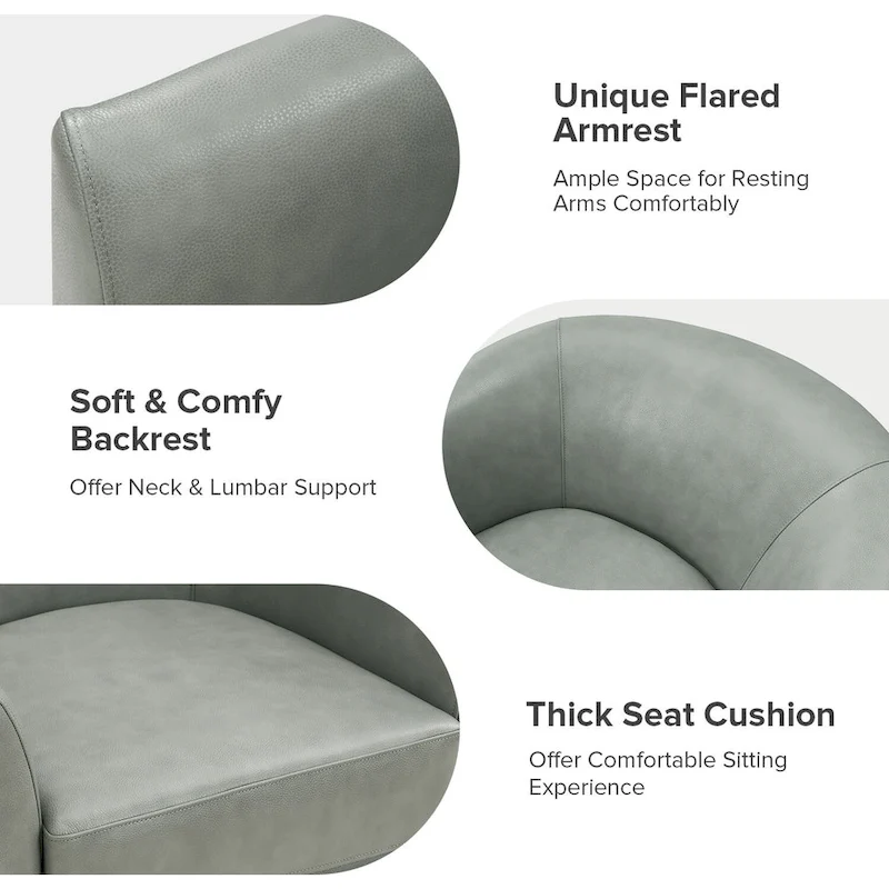 Althea Modern Genuine Leather Swivel Barrel Chair with Solid Wood Base By HULALA HOME