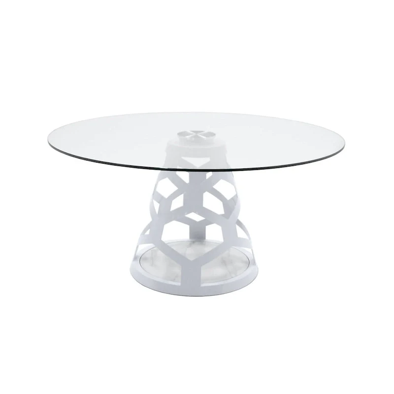 Modrest Lilly Modern 12mm Round Glass & White Dining Table