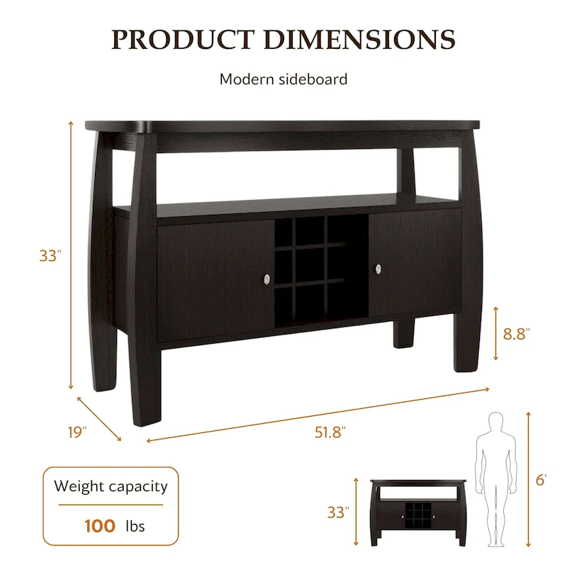 51-inch Cappuccino 1-shelf Buffet Table