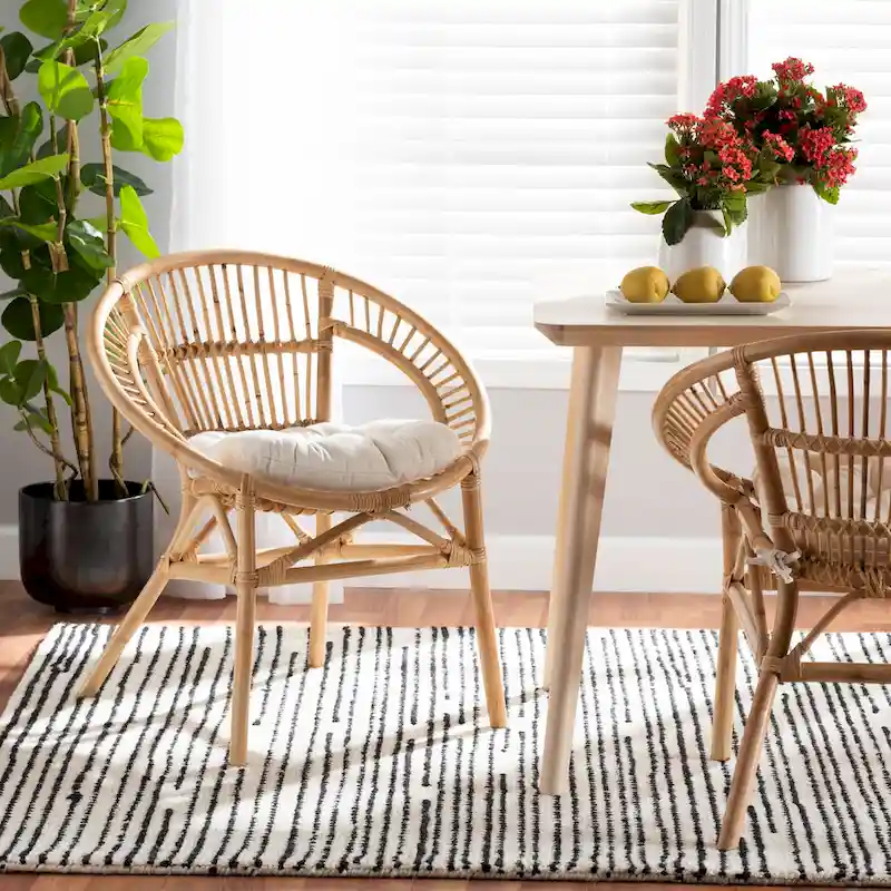 Adrina Modern Bohemian Natural Brown Rattan Dining Chair