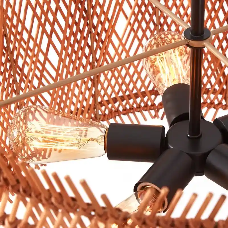 KAWOTI 5-Light Hand-woven Natural Bamboo Pendant Light - W22.5  x H65.25