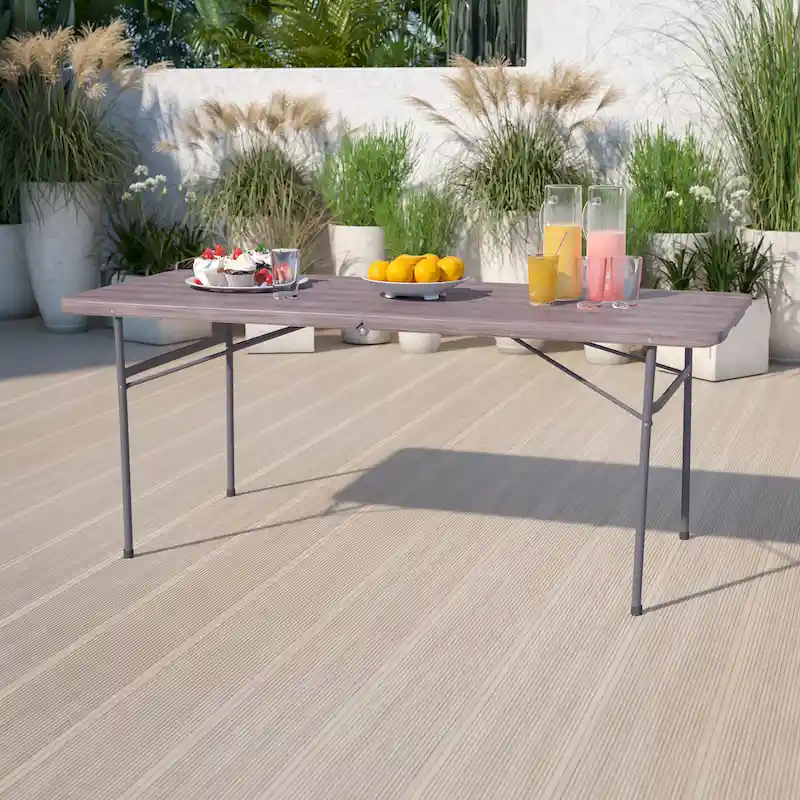 30W x 72L Bi-Fold Plastic Banquet and Event Folding Table with Carrying Handle - 72D x 30W x 29H