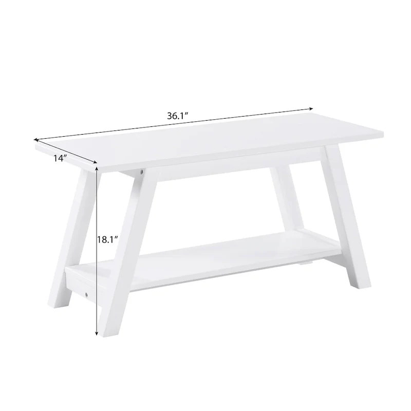 Roundhill Furniture Elyz Solid Wood Bench with Shelf, White
