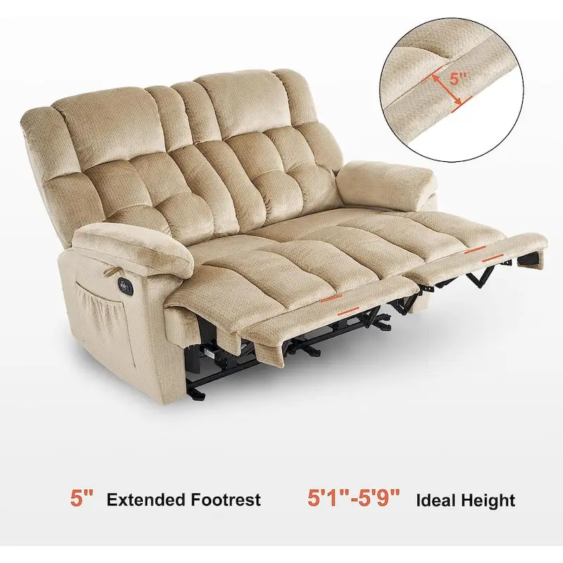 Power Reclining Loveseat, Red/Grey/Beige/Blue/Brown, Heat & Massage, Seats 2