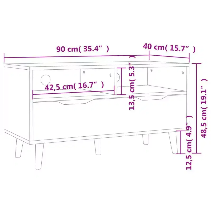 TV Cabinet White and Sonoma Oak Engineered wood Medium TV Cabinet