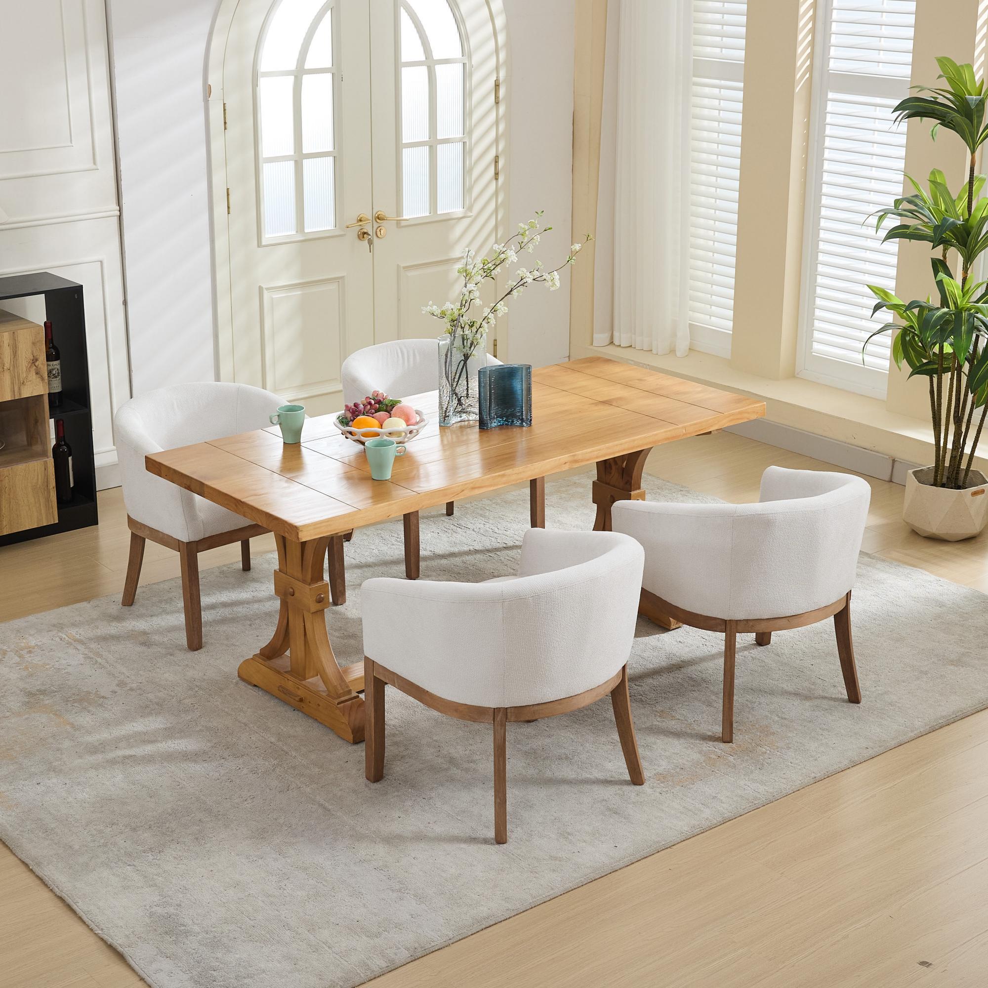 Mid Century Modern Upholstered Linen Barrel Dining Chairs