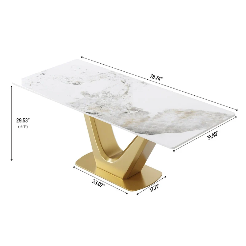 V Shape Pedestal Modern Marble Dining Table Slate Kitchen Table