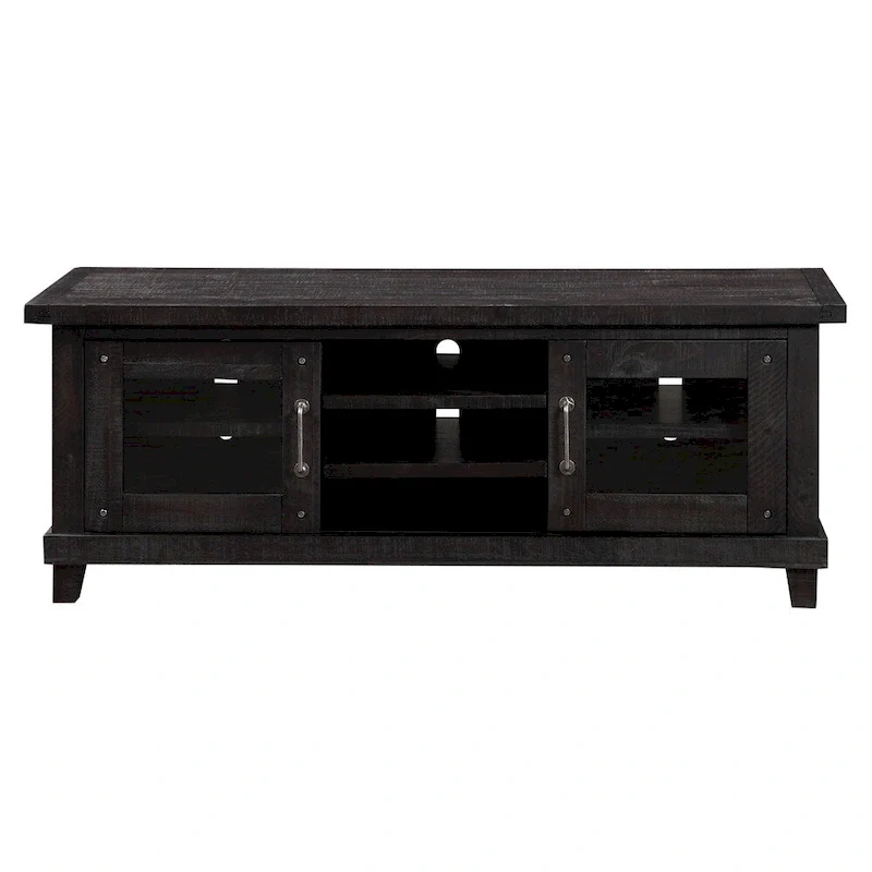 Three Open Shelves Entertainment Center with Exposed Bolts and Cross Bracing, Brown