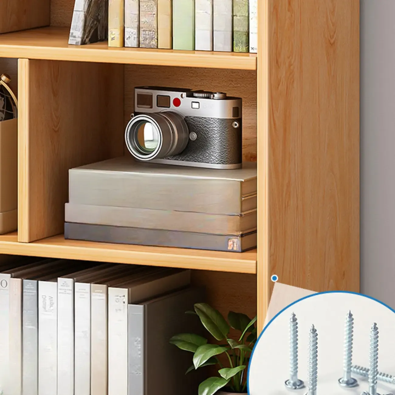 Simple Natural Finish Modular Vertical Wood Bookcase